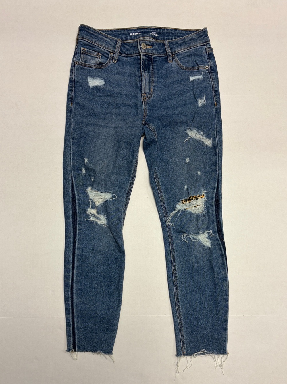 Old Navy Women’s Distressed Straight Leg Jeans Dark Wash Denim Trendy Casual
